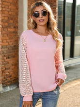 Full Size Round Neck Lace Long Sleeve T-Shirt Plus Size Pink OutfitFlow
