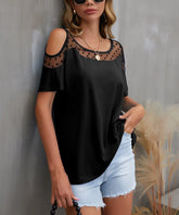 Cold Shoulder Mesh Polka Dot Top Black OutfitFlow