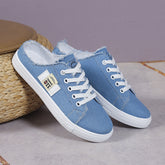 Frayed Hem Lace Up Canvas Sneakers Light Blue OutfitFlow
