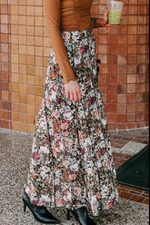 Floral Elastic Waist Maxi Skirt Floral OutfitFlow