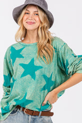 SAGE + FIG Mineral Wash Star Pattern T-Shirt Turquoise OutfitFlow