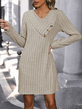 Perfee V-Neck Long Sleeve Knit Dress Khaki OutfitFlow