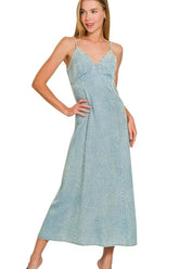 Zenana Tencel Mineral Washed Maxi Dress BLUE GREY OutfitFlow