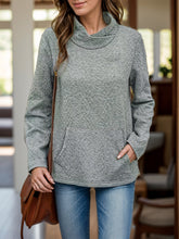 Pocketed Turtleneck Long Sleeve Sweatshirt Gray OutfitFlow