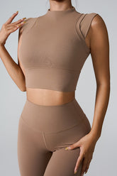 Mock Neck Active Tank Camel OutfitFlow