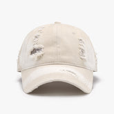 Distressed Adjustable Cotton Baseball Cap Ivory One Size OutfitFlow