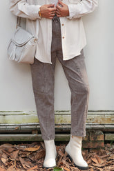 Drawstring Straight Pants with Pockets Dark Gray OutfitFlow