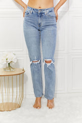Kancan High Rise Distressed Slim Straight Jeans Light OutfitFlow