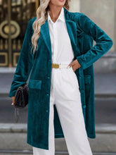 Lapel Collar Long Sleeve Longline Coat Deep Teal OutfitFlow