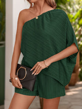 Perfee Single Shoulder Half Sleeve Romper Dark Green OutfitFlow