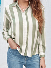 Striped Relaxed Button Up Shirt Green OutfitFlow