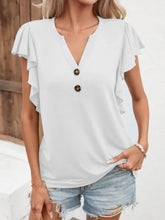 Full Size Ruffled Notched Cap Sleeve Blouse Plus Size White OutfitFlow