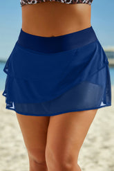Elastic Waist Swim Skirt Dark Blue OutfitFlow