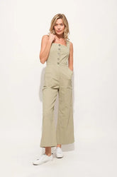 And The Why Square Neck Button Down Cropped Wide Leg Jumpsuit SAGE OutfitFlow