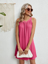 Eyelet Round Neck Sleeveless Dress Hot Pink OutfitFlow