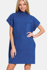 Zenana Short Sleeve Sweater Mini Dress Navy OutfitFlow