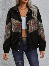 Embroidered Collared Neck Snap Down Jacket Black OutfitFlow