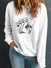 Ace Card Cowboy Graphic Long Sleeve Sweatshirt White OutfitFlow