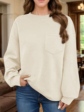 Full Size Texture Round Neck Long Sleeve Sweatshirt Tan OutfitFlow