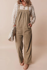 Square Neck Wide Strap Overalls Camel OutfitFlow