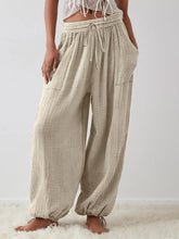 Textured Tied Pants with Pockets Khaki OutfitFlow