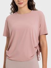 Millennia Drawstring Round Neck Short Sleeve Active T-Shirt Dusty Pink OutfitFlow