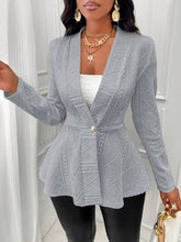 One Button Textured Peplum Cardigan Gray OutfitFlow