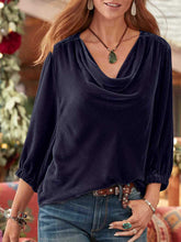 Cowl Neck Three-Quarter Sleeve Top Light Indigo OutfitFlow