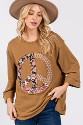 SAGE + FIG Floral Peace Patch Round Neck Top Caramel OutfitFlow
