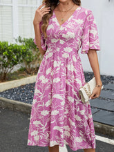 Floral Flutter Sleeve V-Neck Summer Midi Dress Mauve OutfitFlow