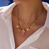 Beach Theme Pendant Necklace with Resin Flower Gold One Size OutfitFlow