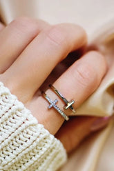 925 Sterling Silver Inland Zircon Cross Ring Silver 7 OutfitFlow