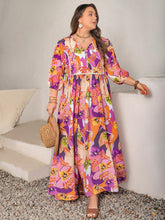 Plus Size Printed Tie Neck Maxi Dress Multicolor OutfitFlow