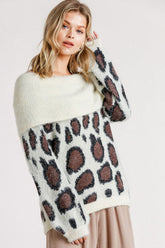 Umgee Full Size Leopard Off-Shoulder Long Sleeve Sweater Plus Size CREAMMIX OutfitFlow