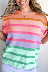Striped Round Neck Half Sleeve Sweater Stripe OutfitFlow