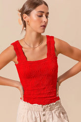 SO ME Floral Jacquard Seamless Tank Top RED OutfitFlow