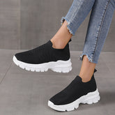 Breathable Mesh Round Toe Platform Athletic Black OutfitFlow