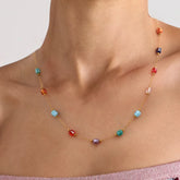 18K Gold-Plated Colorful Glass Bead Necklace Gold One Size OutfitFlow