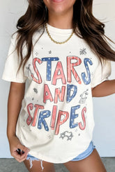Stars and Stripes Patriotic Graphic T-Shirt White OutfitFlow