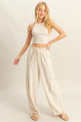 HYFVE Crop Top and Cargo Pants Set OATMEAL OutfitFlow