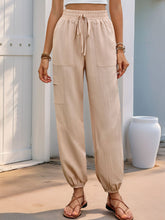 Perfee Elastic Waist Joggers with Pockets Tan OutfitFlow