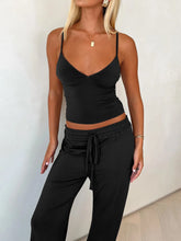 V-Neck Cami and Pants Set Black OutfitFlow
