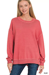 Zenana Full Size French Terry Pigment Dye & Enzyme Washing Pullover Plus Size RUBY OutfitFlow