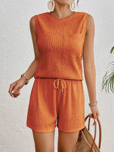 Round Neck Tank Top and Shorts Set Orange OutfitFlow