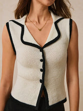 Contrast Trim Button Front Sweater Vest Cream OutfitFlow