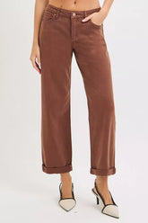RISEN Full Size Tummy Control Mid Rise Ankle Barrel Baggy Plus Size COCOA OutfitFlow