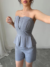 Strapless Peplum Top and Shorts Two-Piece Set Gray OutfitFlow