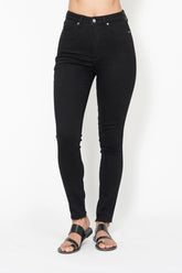 Judy Blue Full Size High Waisted Tummy Control Shield Pockets Skinny Jeans Plus Size Black OutfitFlow