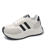 Side Striped Lace Up Platform Athletic Sneakers White OutfitFlow