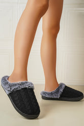 Cable-Knit Fluff Round Toe Slippers Black OutfitFlow